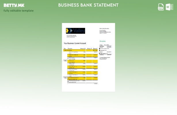 Модерен стил Деловната изјава на Долина Народната банка Шаблон Word и PDF